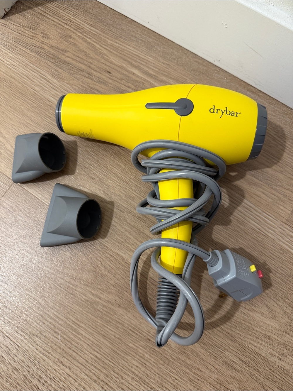 Drybar Yellow Travel Hair Dryer with Gray Nozzles